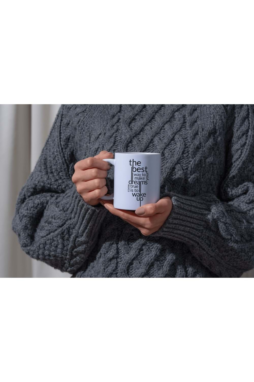 Win Ovro Premium Beyaz Porselen Hediye Kupa Bardak Çift Yön Baskı - The Best Dreams Wake Up