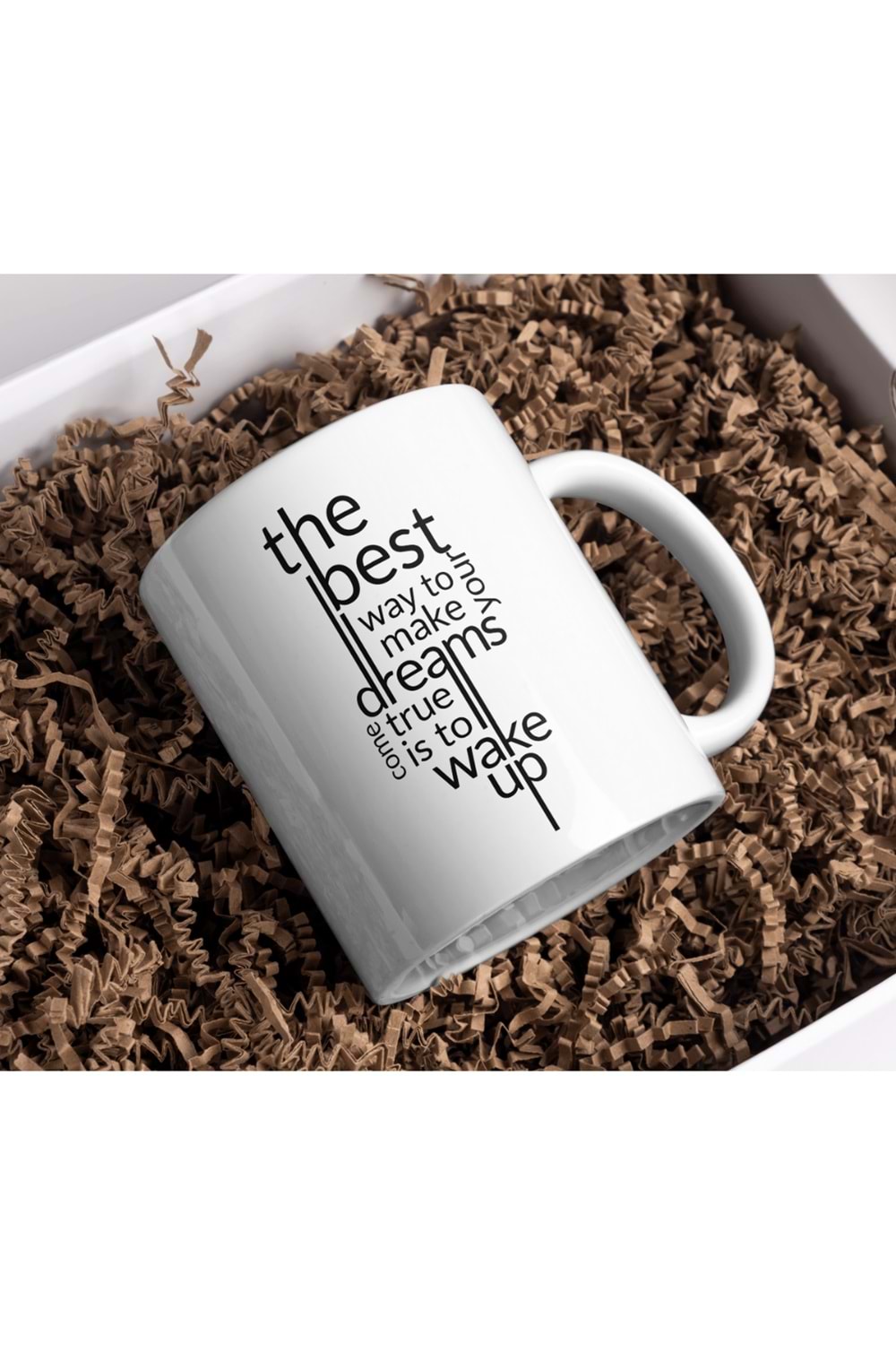 Win Ovro Premium Beyaz Porselen Hediye Kupa Bardak Çift Yön Baskı - The Best Dreams Wake Up