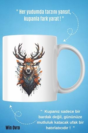 Win Ovro Premium Beyaz Porselen Hediye Kupa Bardak Çift Yön Baskı - Doğanın Asaleti
