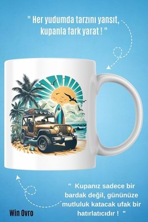 Win Ovro Premium Beyaz Porselen Hediye Kupa Bardak Çift Yön Baskı - Off Road Rüyası