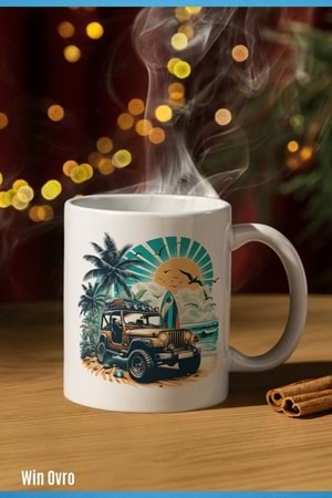 Win Ovro Premium Beyaz Porselen Hediye Kupa Bardak Çift Yön Baskı - Off Road Rüyası
