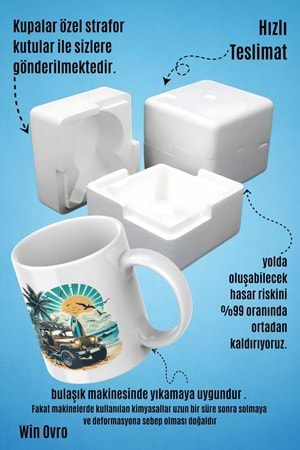 Win Ovro Premium Beyaz Porselen Hediye Kupa Bardak Çift Yön Baskı - Off Road Rüyası