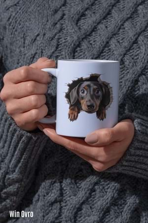 Win Ovro Premium Beyaz Porselen Hediye Kupa Bardak Çift Yön Baskı - Meraklı Pati