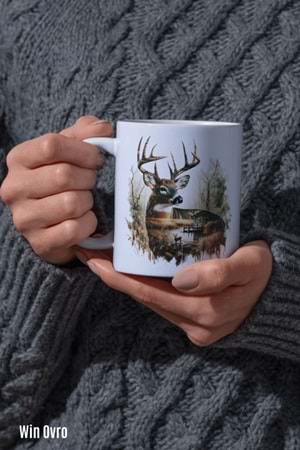 Win Ovro Premium Beyaz Porselen Hediye Kupa Bardak Çift Yön Baskı - Doğa ve Asaleti