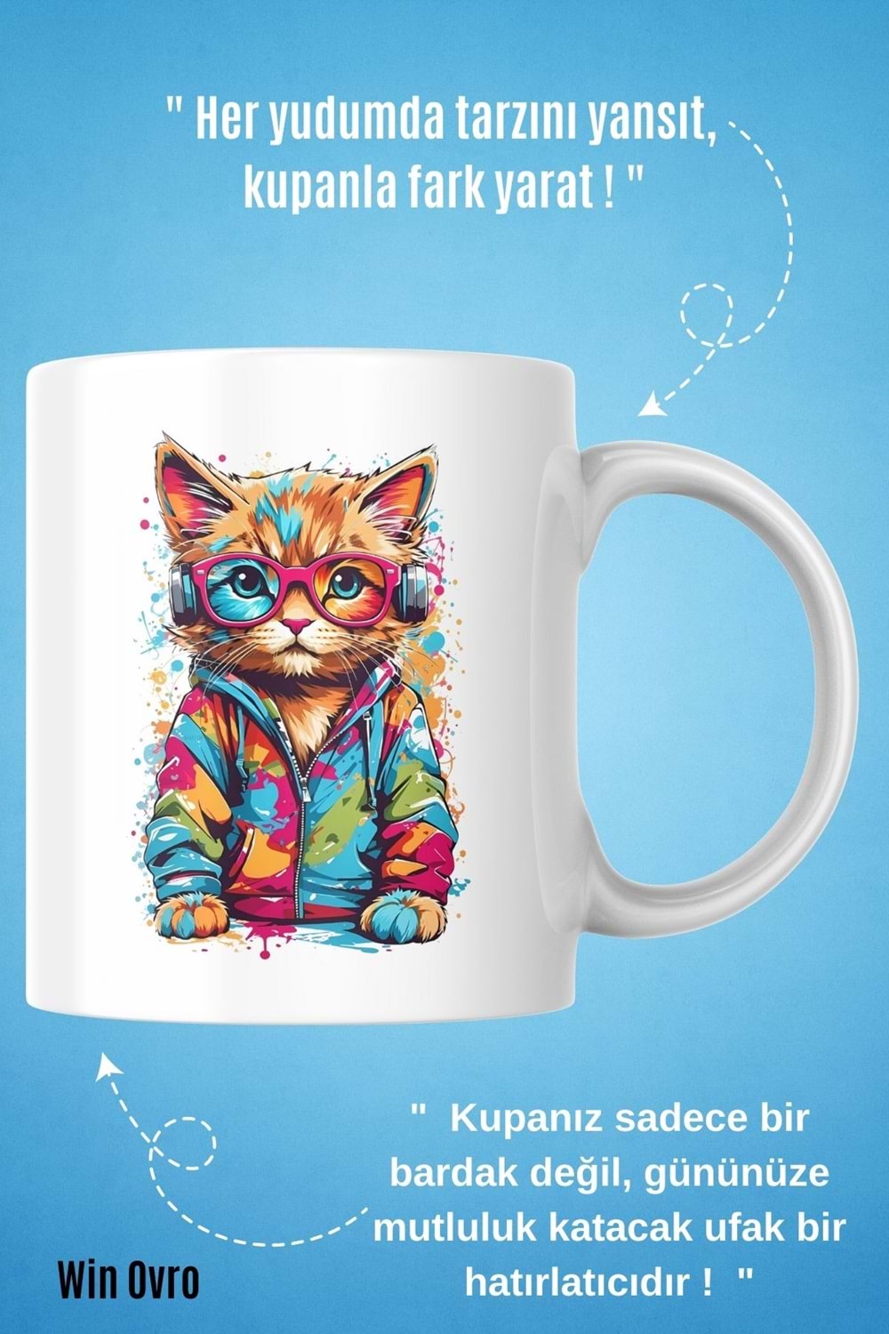 Win Ovro Premium Beyaz Porselen Hediye Kupa Bardak Çift Yön Baskı - Sound Party Pati