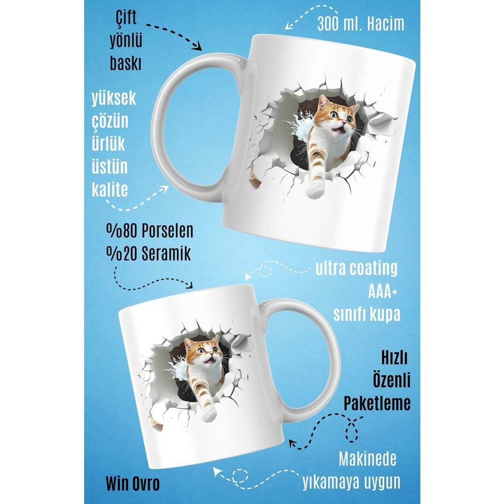 Win Ovro Premium Beyaz Porselen Hediye Kupa Bardak Çift Yön Baskı - Turşihan