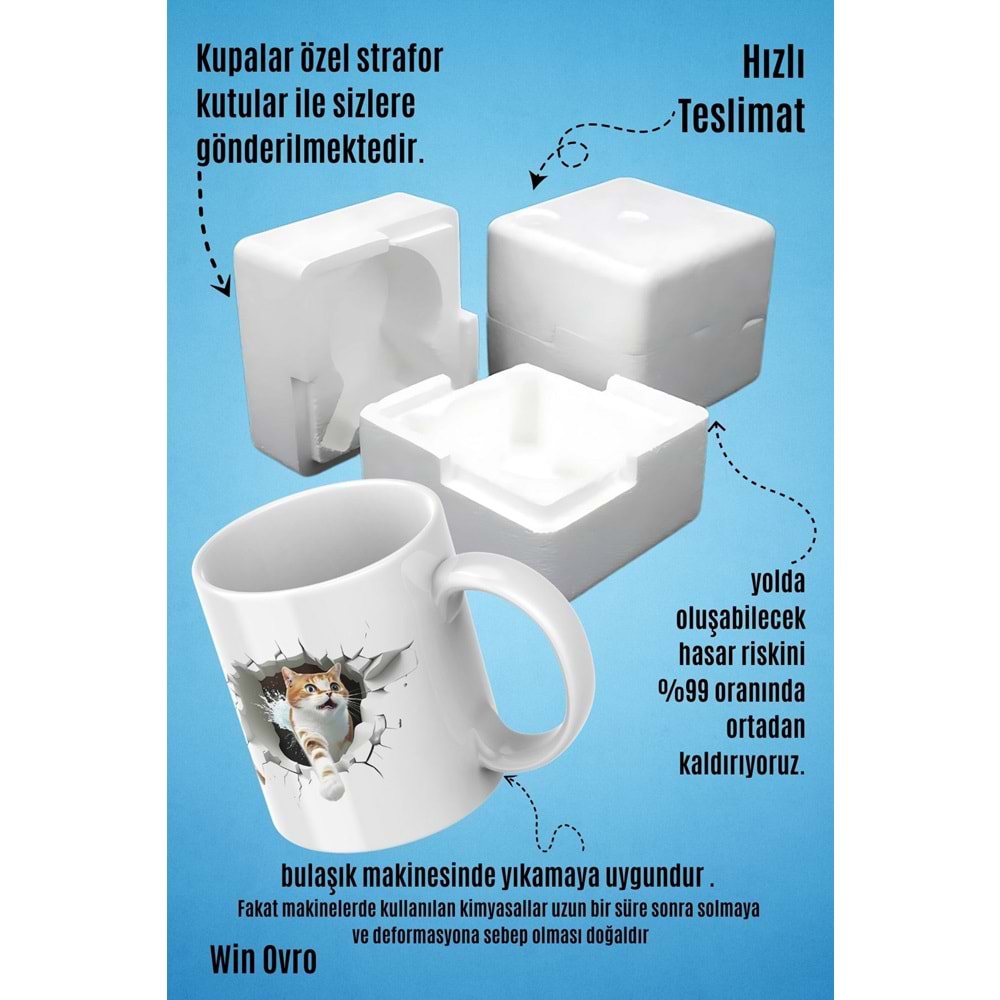 Win Ovro Premium Beyaz Porselen Hediye Kupa Bardak Çift Yön Baskı - Turşihan