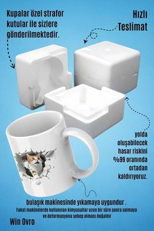 Win Ovro Premium Beyaz Porselen Hediye Kupa Bardak Çift Yön Baskı - Turşihan