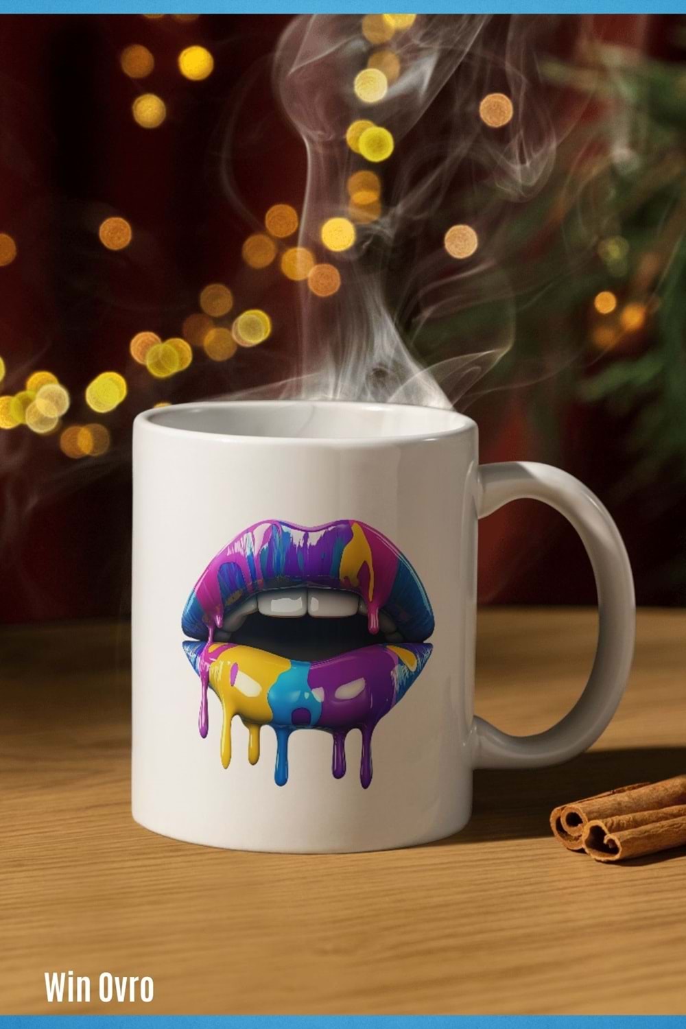 Win Ovro Premium Beyaz Porselen Hediye Kupa Bardak Çift Yön Baskı - Sanatsal Dudaklar Artistic Lips