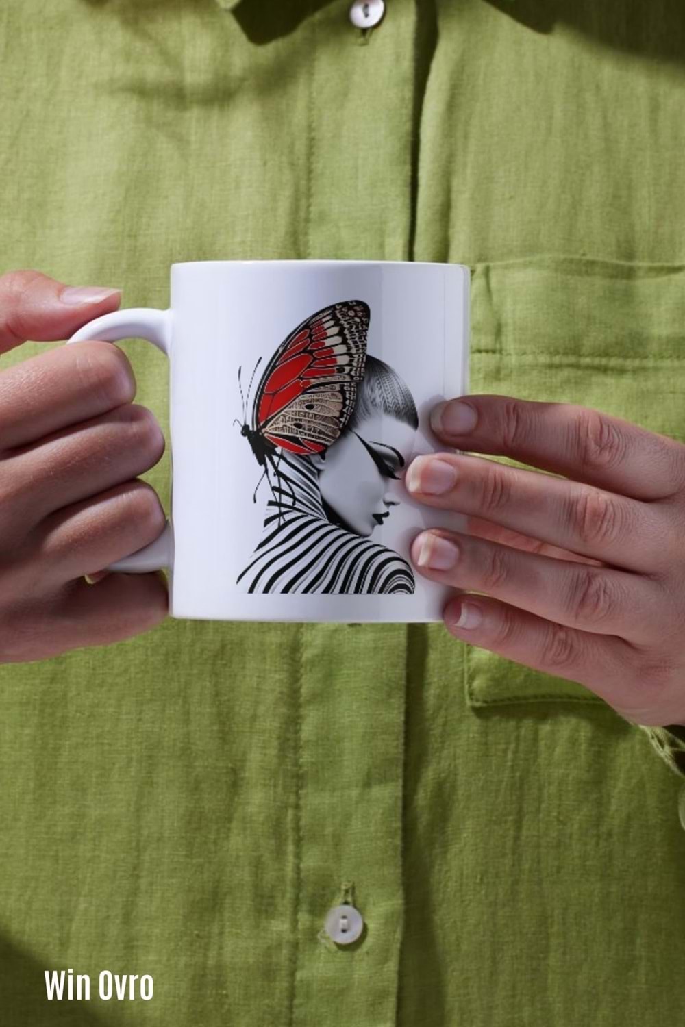 Win Ovro Premium Beyaz Porselen Hediye Kupa Bardak Çift Yön Baskı - Butterfly Effect Doğa ve Sanat