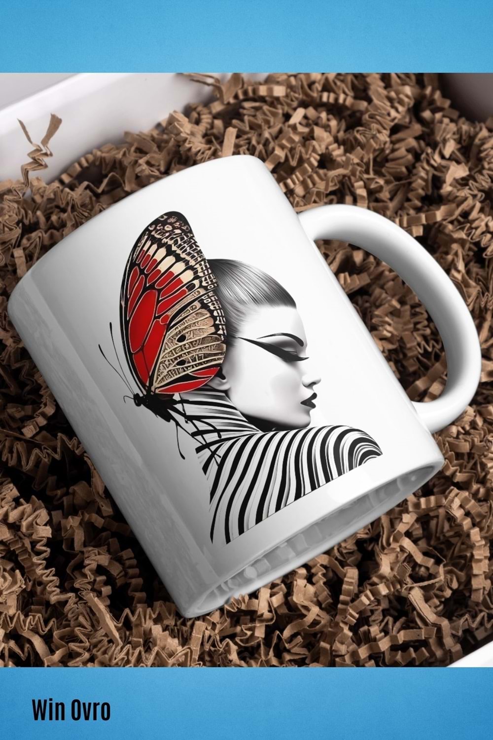Win Ovro Premium Beyaz Porselen Hediye Kupa Bardak Çift Yön Baskı - Butterfly Effect Doğa ve Sanat