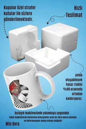 Win Ovro Premium Beyaz Porselen Hediye Kupa Bardak Çift Yön Baskı - Butterfly Effect Doğa ve Sanat