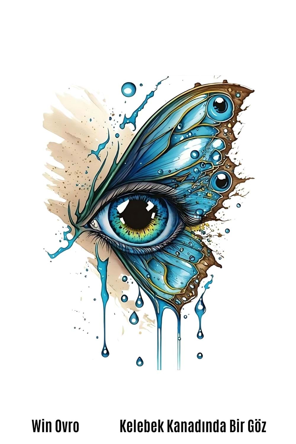 Win Ovro Premium Beyaz Porselen Hediye Kupa Bardak Çift Yön Baskı - Kelebek Kanadında Bir Göz