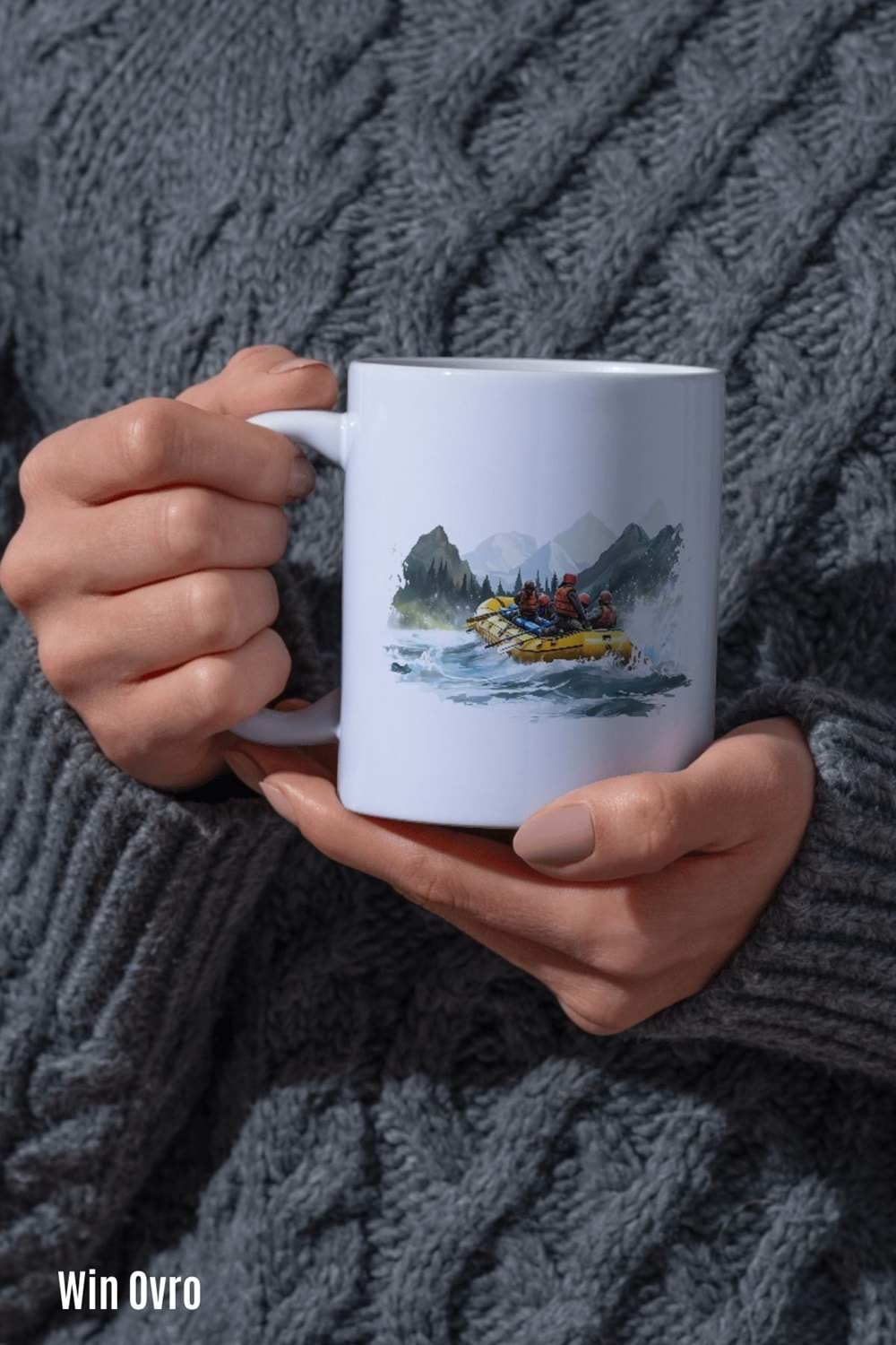 Win Ovro Premium Beyaz Porselen Hediye Kupa Bardak Çift Yön Baskı - Suya Yazılan Macera Rafting
