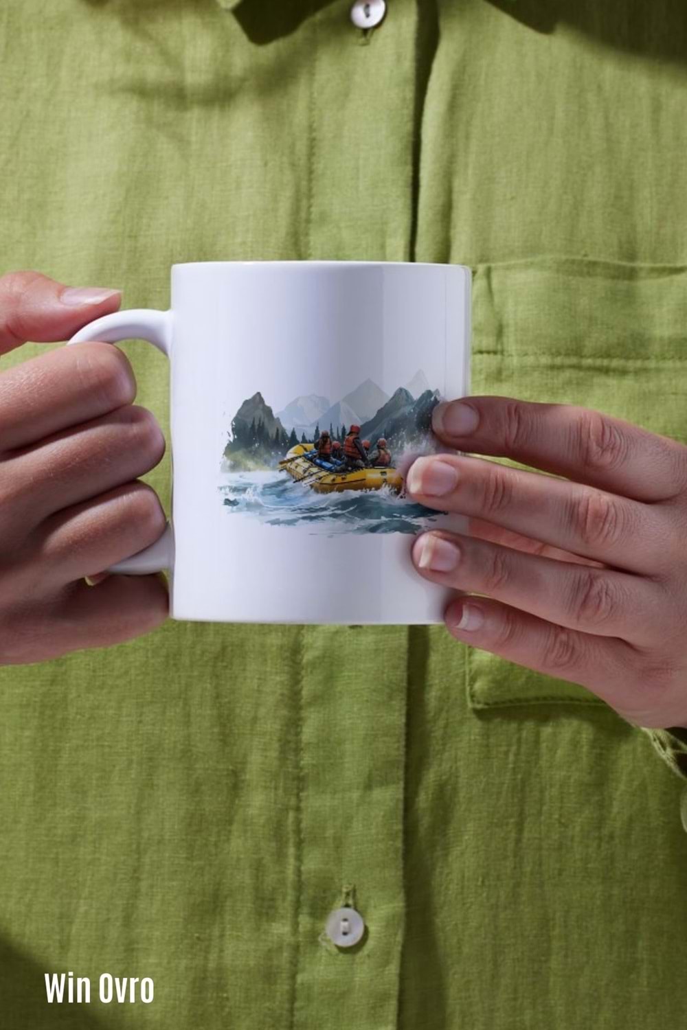 Win Ovro Premium Beyaz Porselen Hediye Kupa Bardak Çift Yön Baskı - Suya Yazılan Macera Rafting