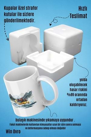 Win Ovro Premium Beyaz Porselen Hediye Kupa Bardak Çift Yön Baskı - Suya Yazılan Macera Rafting