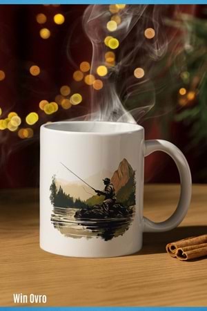 Win Ovro Premium Beyaz Porselen Hediye Kupa Bardak Çift Yön Baskı - Huzurun Doğası Nature Of Fish