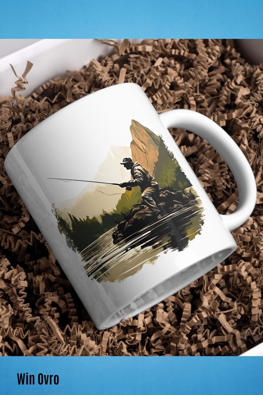 Win Ovro Premium Beyaz Porselen Hediye Kupa Bardak Çift Yön Baskı - Huzurun Doğası Nature Of Fish