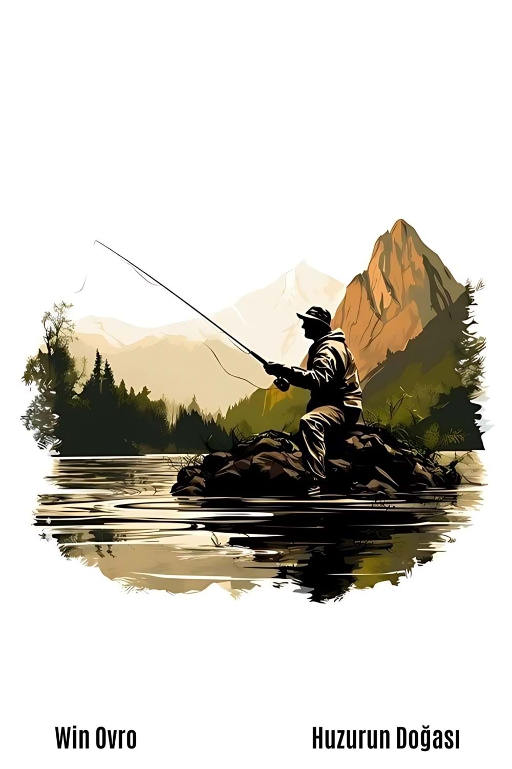 Win Ovro Premium Beyaz Porselen Hediye Kupa Bardak Çift Yön Baskı - Huzurun Doğası Nature Of Fish