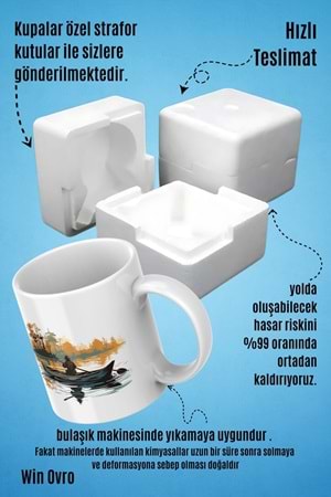 Win Ovro Premium Beyaz Porselen Hediye Kupa Bardak Çift Yön Baskı - Suyun Dengine Bir Doğa