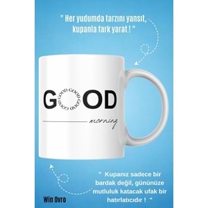 Win Ovro Premium Beyaz Porselen Hediye Kupa Bardak Çift Yön Baskı - Good Morning