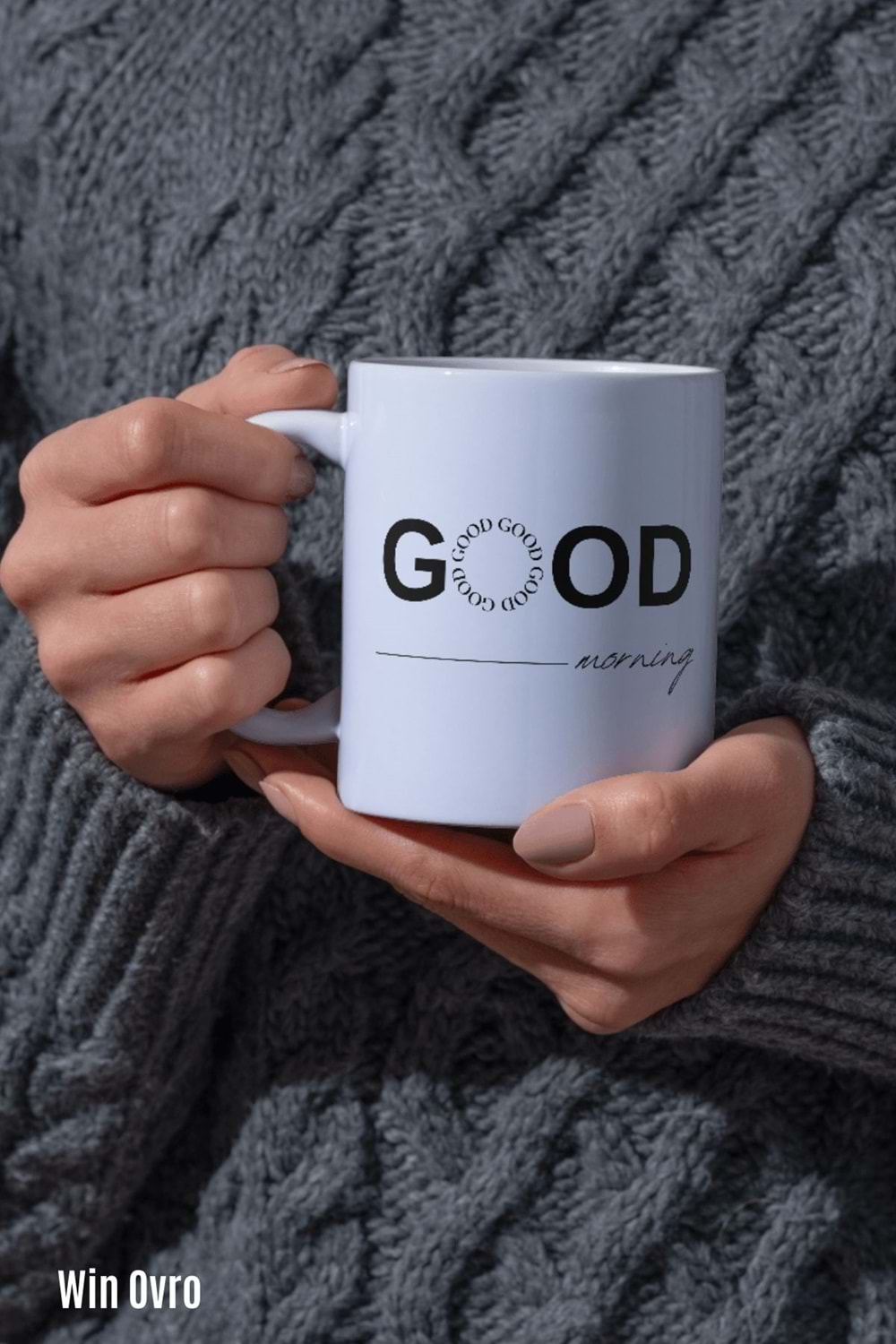 Win Ovro Premium Beyaz Porselen Hediye Kupa Bardak Çift Yön Baskı - Good Morning