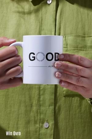 Win Ovro Premium Beyaz Porselen Hediye Kupa Bardak Çift Yön Baskı - Good Morning