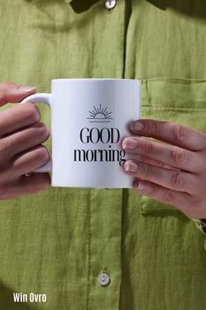 Win Ovro Premium Beyaz Porselen Hediye Kupa Bardak Çift Yön Baskı - Good Morning Sun