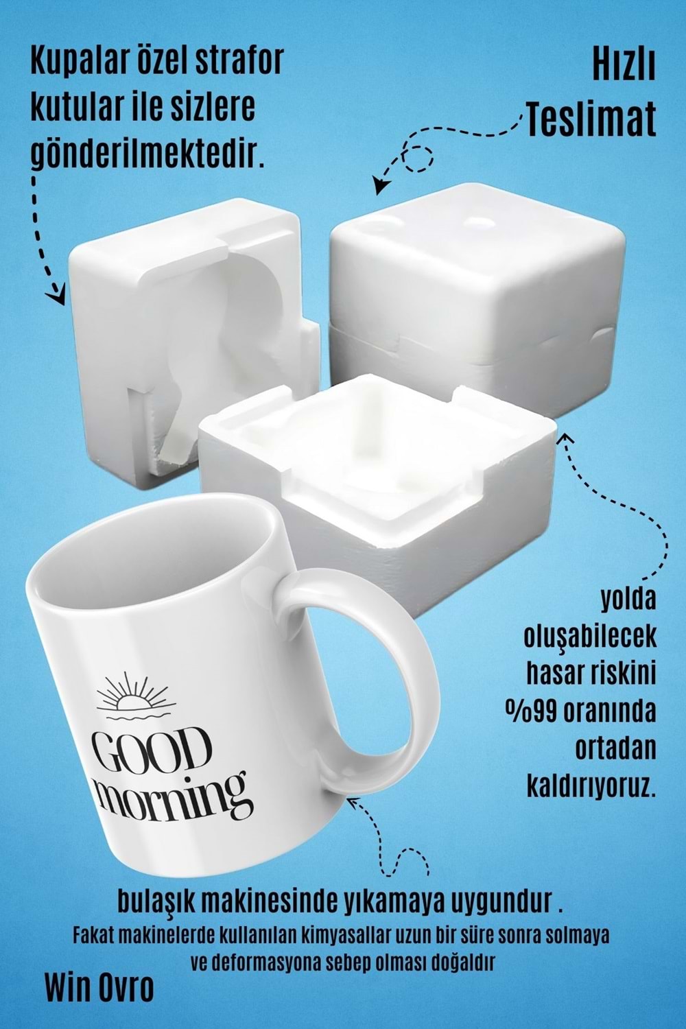 Win Ovro Premium Beyaz Porselen Hediye Kupa Bardak Çift Yön Baskı - Good Morning Sun