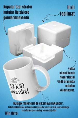 Win Ovro Premium Beyaz Porselen Hediye Kupa Bardak Çift Yön Baskı - Good Morning Sun