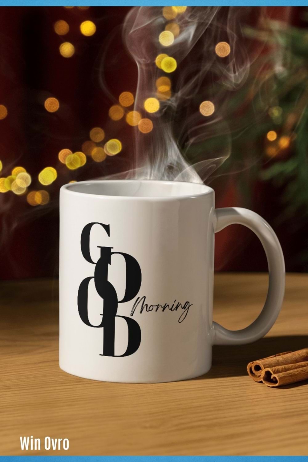 Win Ovro Premium Beyaz Porselen Hediye Kupa Bardak Çift Yön Baskı - Good Morning Style