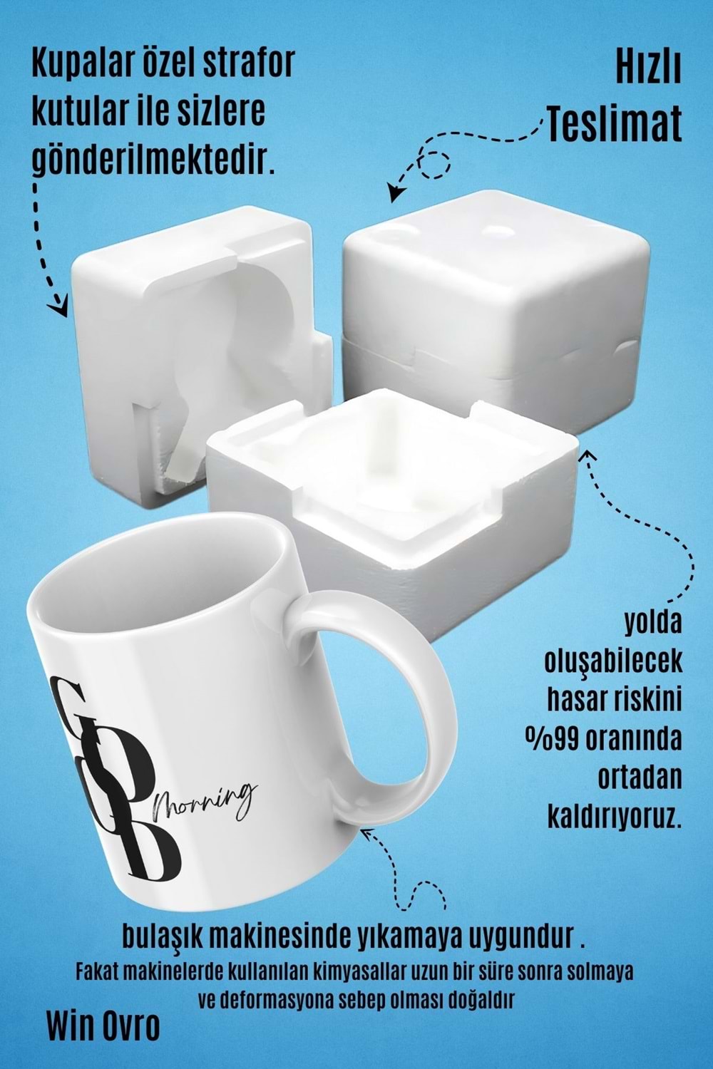 Win Ovro Premium Beyaz Porselen Hediye Kupa Bardak Çift Yön Baskı - Good Morning Style