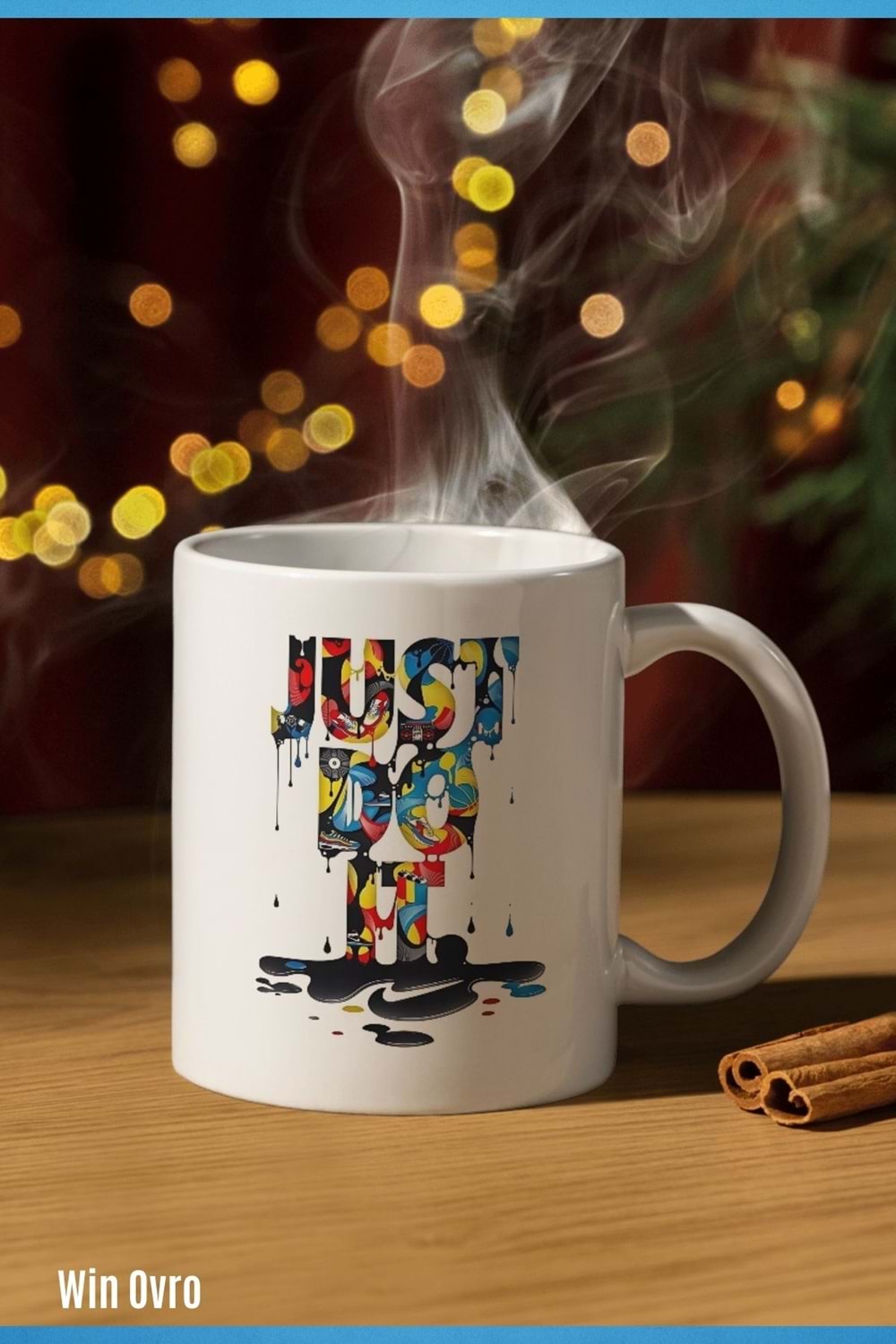 Win Ovro Premium Beyaz Porselen Hediye Kupa Bardak Çift Yön Baskı - Just Do it