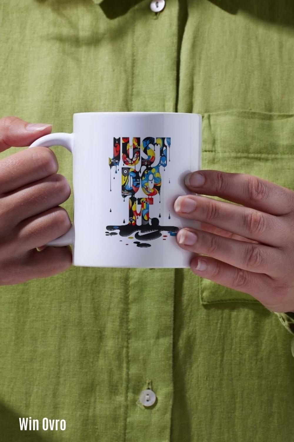 Win Ovro Premium Beyaz Porselen Hediye Kupa Bardak Çift Yön Baskı - Just Do it