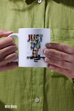 Win Ovro Premium Beyaz Porselen Hediye Kupa Bardak Çift Yön Baskı - Just Do it