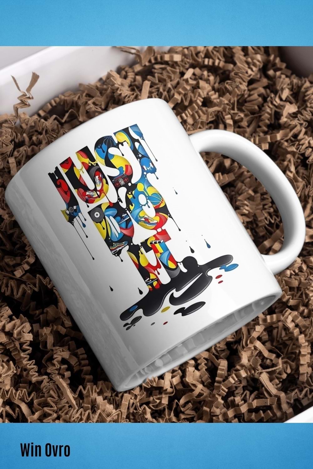 Win Ovro Premium Beyaz Porselen Hediye Kupa Bardak Çift Yön Baskı - Just Do it