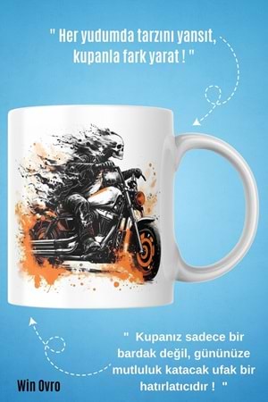 Win Ovro Premium Beyaz Porselen Hediye Kupa Bardak Çift Yön Baskı - Hot Motorcycle Art Motor
