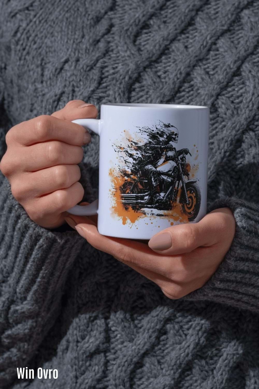Win Ovro Premium Beyaz Porselen Hediye Kupa Bardak Çift Yön Baskı - Hot Motorcycle Art Motor