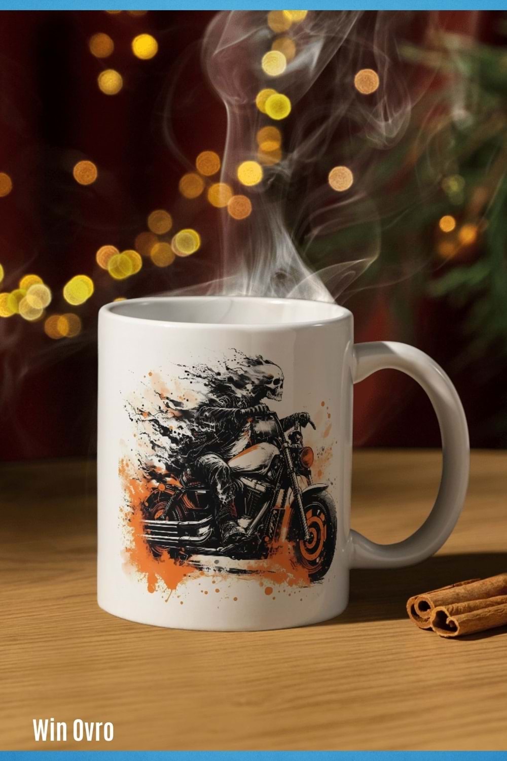 Win Ovro Premium Beyaz Porselen Hediye Kupa Bardak Çift Yön Baskı - Hot Motorcycle Art Motor