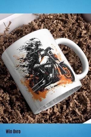 Win Ovro Premium Beyaz Porselen Hediye Kupa Bardak Çift Yön Baskı - Hot Motorcycle Art Motor