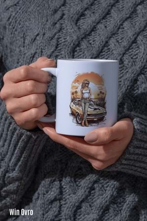 Win Ovro Premium Beyaz Porselen Hediye Kupa Bardak Çift Yön Baskı - Sun Car Beauty Güzele Güneş