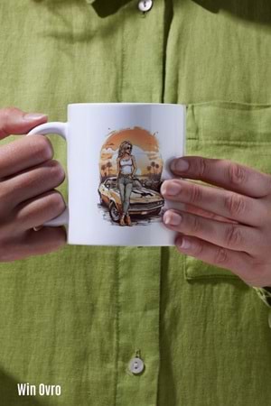 Win Ovro Premium Beyaz Porselen Hediye Kupa Bardak Çift Yön Baskı - Sun Car Beauty Güzele Güneş