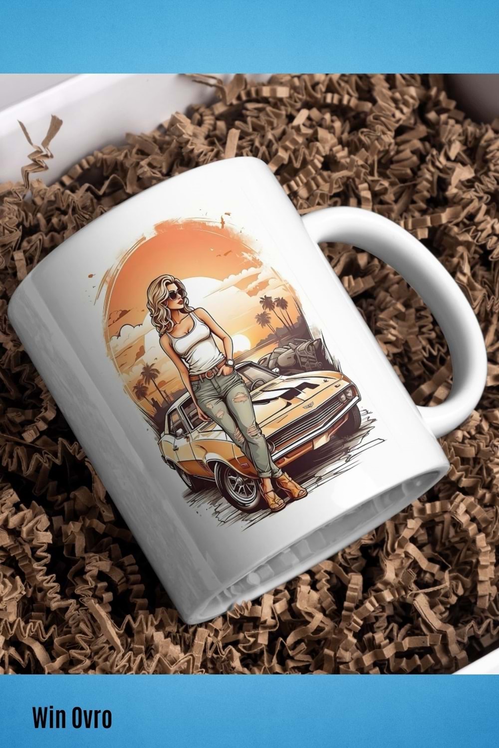Win Ovro Premium Beyaz Porselen Hediye Kupa Bardak Çift Yön Baskı - Sun Car Beauty Güzele Güneş