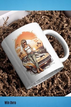 Win Ovro Premium Beyaz Porselen Hediye Kupa Bardak Çift Yön Baskı - Sun Car Beauty Güzele Güneş