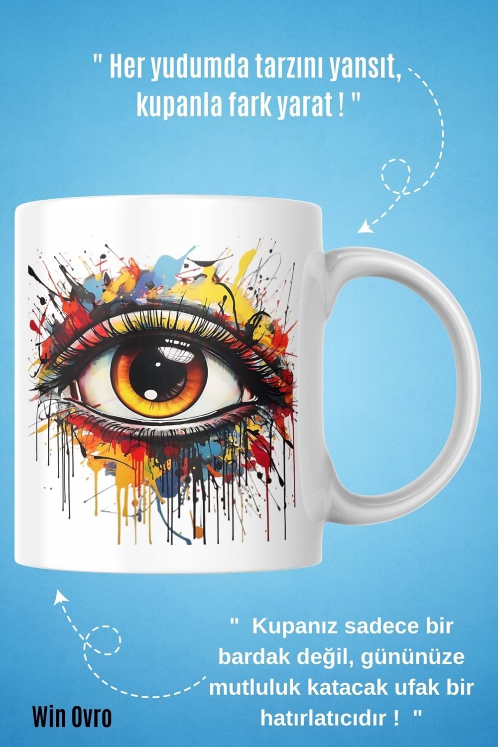 Win Ovro Premium Beyaz Porselen Hediye Kupa Bardak Çift Yön Baskı - Vision Splash Duygusal Patlama