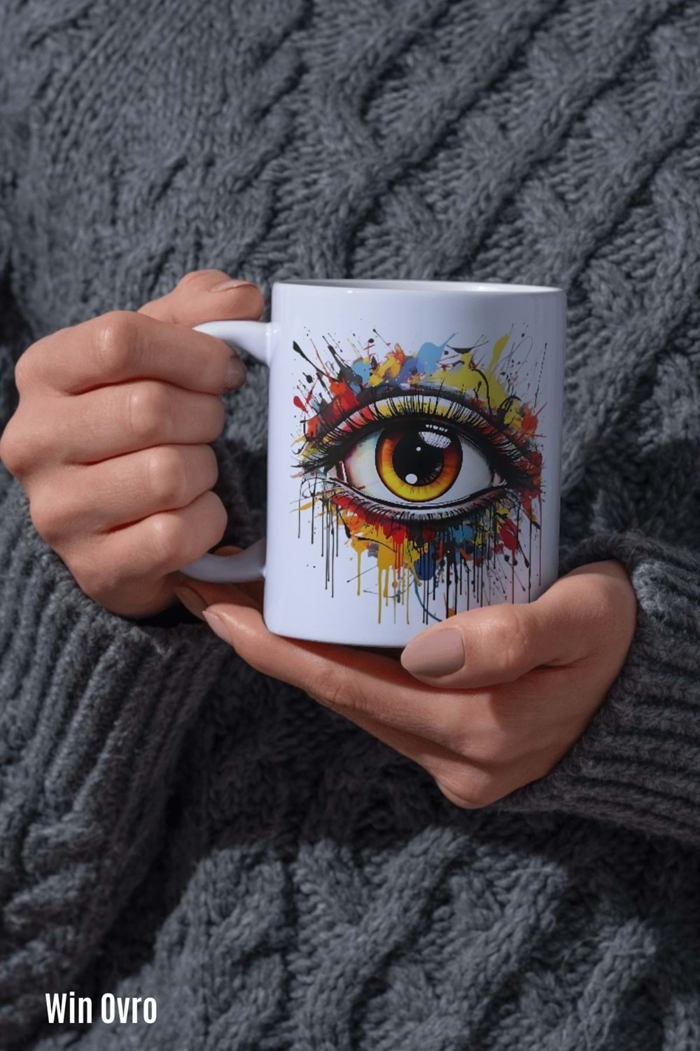 Win Ovro Premium Beyaz Porselen Hediye Kupa Bardak Çift Yön Baskı - Vision Splash Duygusal Patlama