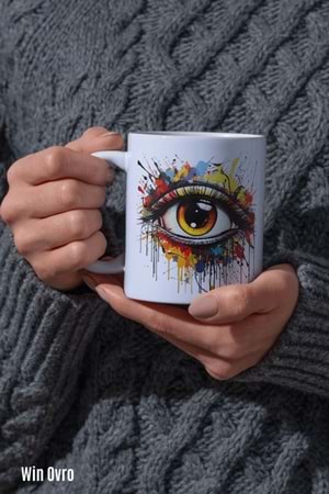 Win Ovro Premium Beyaz Porselen Hediye Kupa Bardak Çift Yön Baskı - Vision Splash Duygusal Patlama