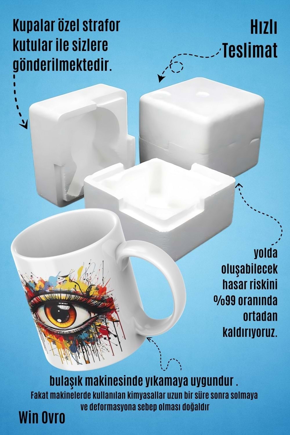 Win Ovro Premium Beyaz Porselen Hediye Kupa Bardak Çift Yön Baskı - Vision Splash Duygusal Patlama