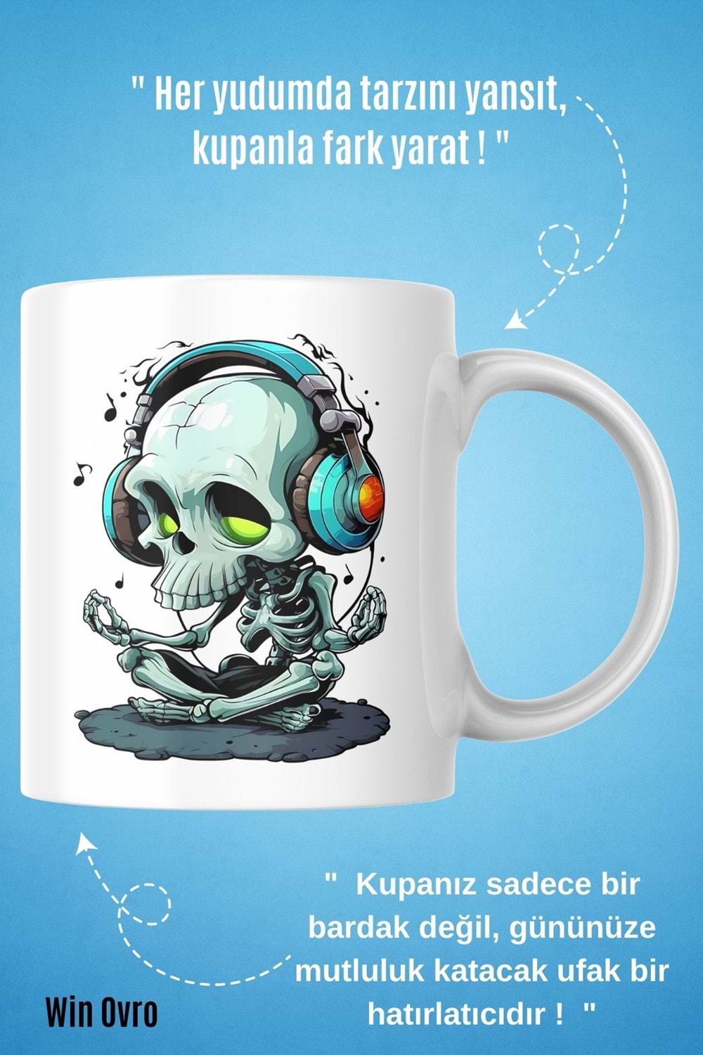 Win Ovro Premium Beyaz Porselen Hediye Kupa Bardak Çift Yön Baskı - Ruh Melodisi Ölümsüz Ritim