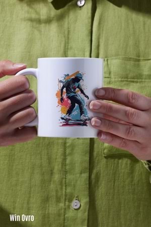 Win Ovro Premium Beyaz Porselen Hediye Kupa Bardak Çift Yön Baskı - Graffiti Skater Rengine KayKay